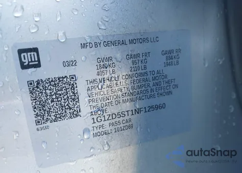 2022 Chevrolet Malibu Fwd Lt z USA, uszkodzony, nr VIN 1G1ZD5ST1NF125960